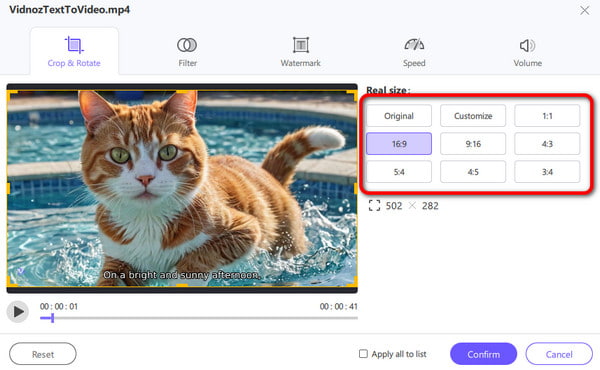 Choose Aspect Ratio Confirm Button