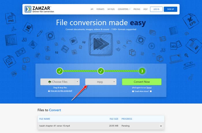 Zamzar Video Format