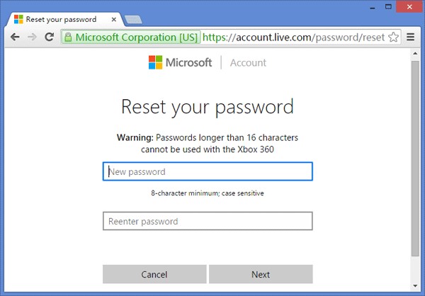 Reset Microsoft Account wachtwoord