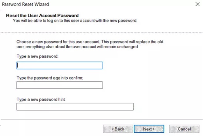 Vinduet Wizard Disk Reset Password
