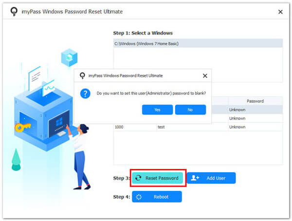 Windows Account reset Interface