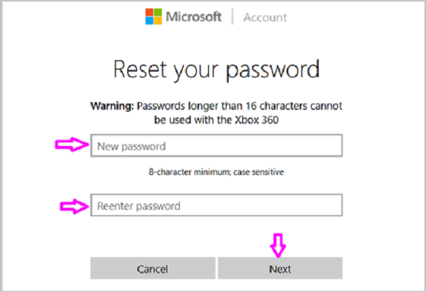 Réinitialisation du compte Microsoft