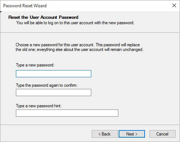 アカウントのパスワードをリセット