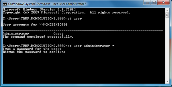 Password Reset via Command Prompt